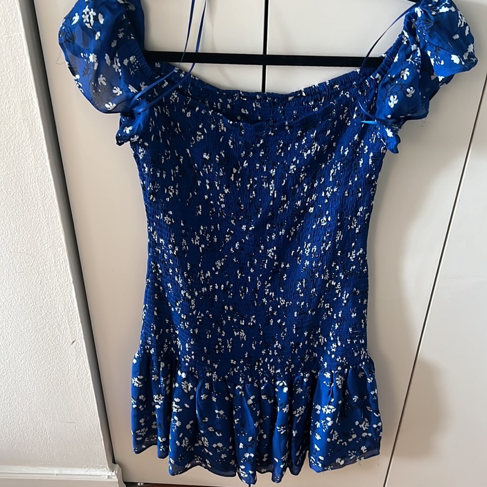 Ruched blue floral dress
